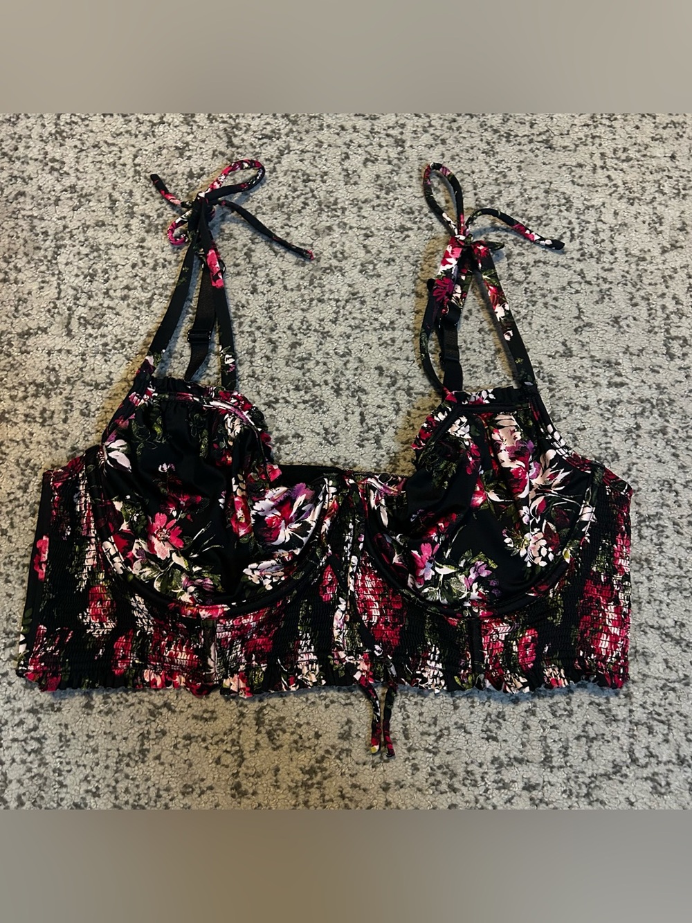 Torrid Curve Black Pink & Red Floral Longline Unlined Underwire Satin Bralette
